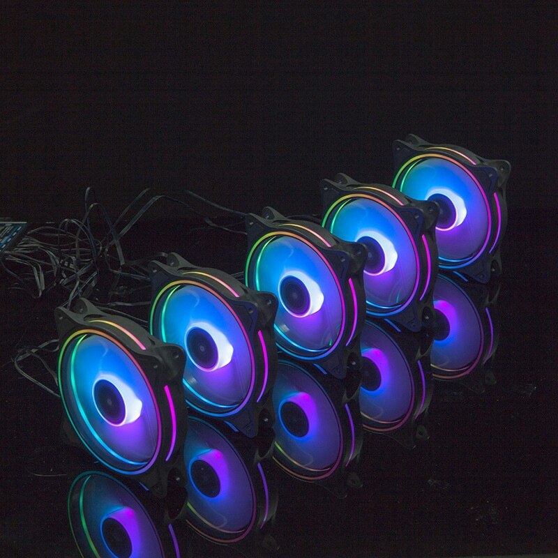 3 Pcs Computer Fans Cooling Fan RGB Internal External Light Emitting Self Rotate RGB Color Change with Controller for Pc
