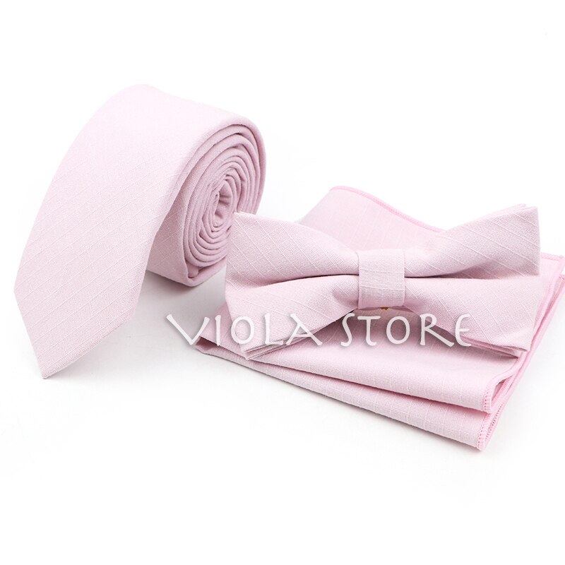 Conjunto de pañuelo de algodón para hombre, corbata de lazo, Color verde claro, rosa, naranja, sólido, 6cm, para boda, , accesorio superior: 04