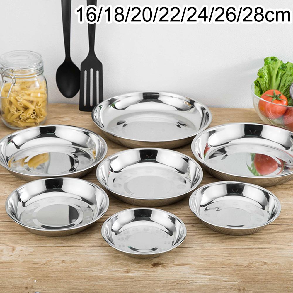 14-28cm Stainless Steel 304 Round Plate Household Cooking Plate Seasoning Barbecue Plate