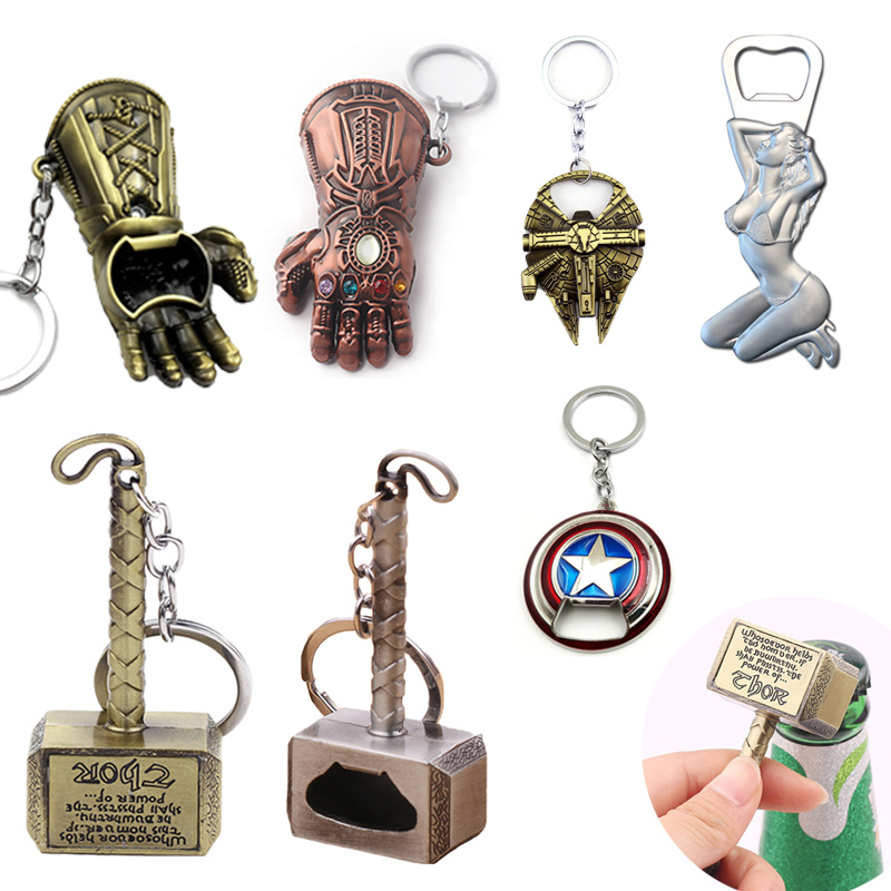 1pcs Hammer Shaped Beer Bottle Opener Portable Keychain Metal Tools Infinity Thanos Gauntlet Soda Glass Caps Remover Openers