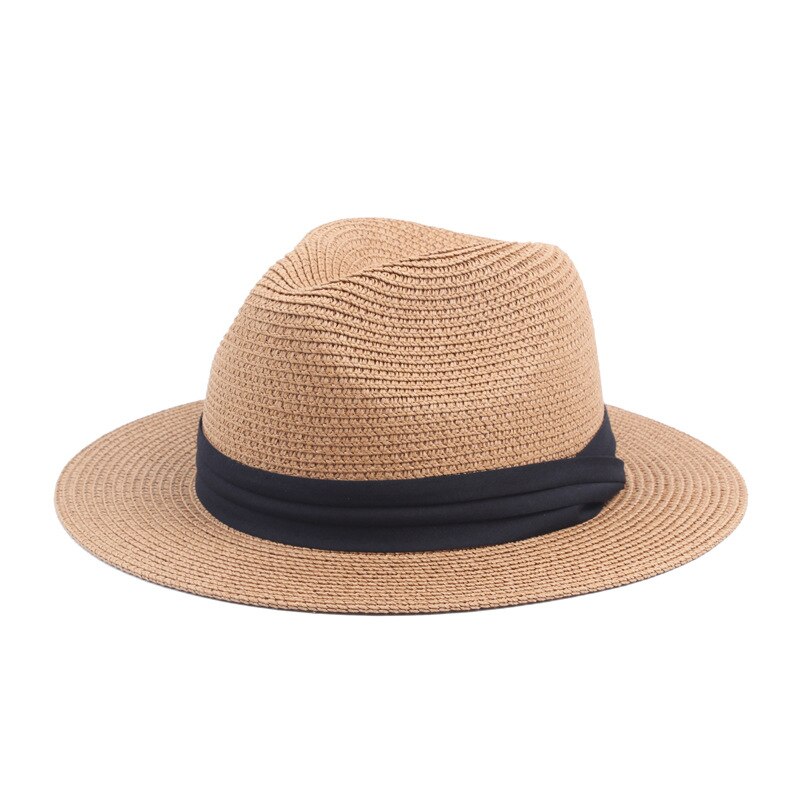 HOAREE Vintage Panama Hat Men Straw Fedora Male Sun hat Women Summer Beach British Style Chapeau Jazz Trilby Cap Sombrero: Khaki