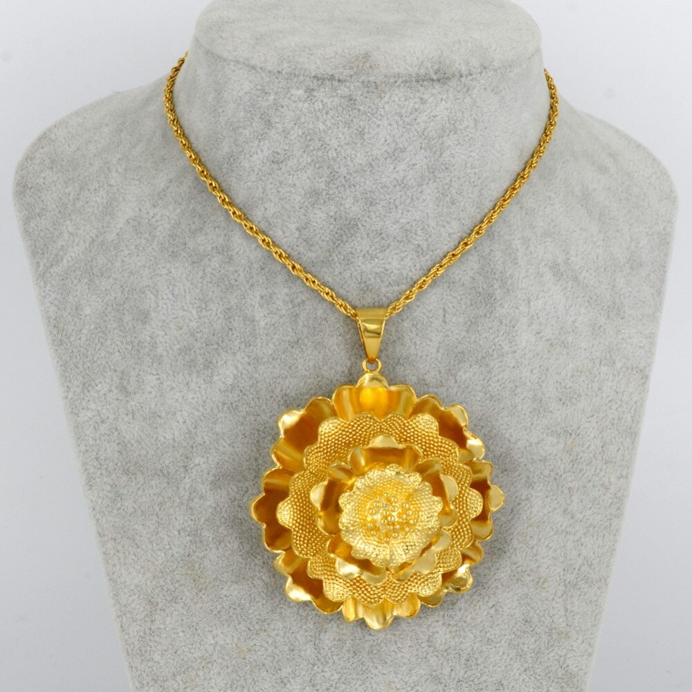 Anniyo, colgante grande de flor y collares para mujer, Color dorado y cobre, Bonitos de Joyería Árabe de África #005007