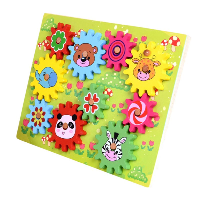 Houten Dier Gear Spel Combinatie Roterende Gearwheel Kinderen Educatief Speelgoed hand-oog Interactie Kids Fun Puzzel Speelgoed