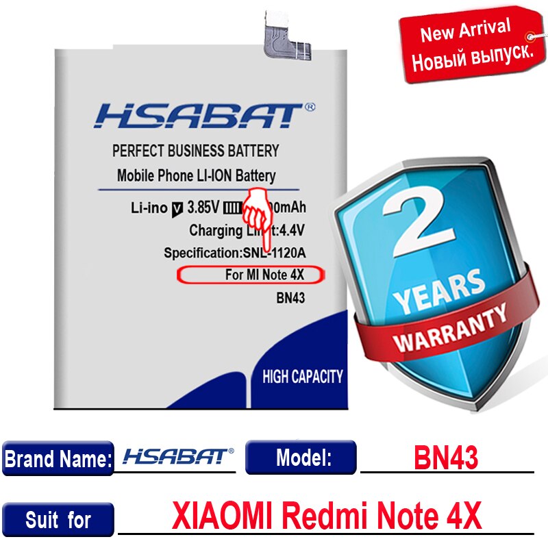 HSABAT BN43, batería de 5600mAh para Xiaomi Redmi Note 4X, 5,5 pulgadas, Note 4, Snapdragon 625 global