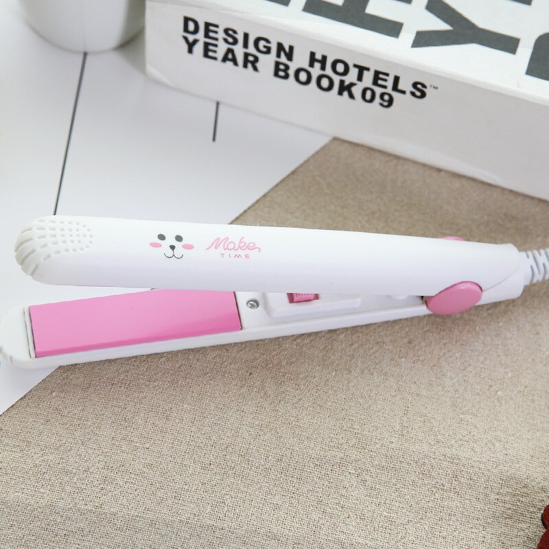 1PCs Mini Portable Steam Flat Hair Iron Hair Straightener Curler Straightening Cute Cartoon Curling Hair Irons: White