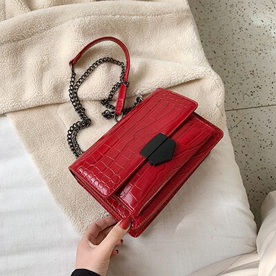 Stone Pattern Leather Crossbody Bag For Women Sac A Main Female Shoulder Bag Female Handbags And Purses With Handle: Red