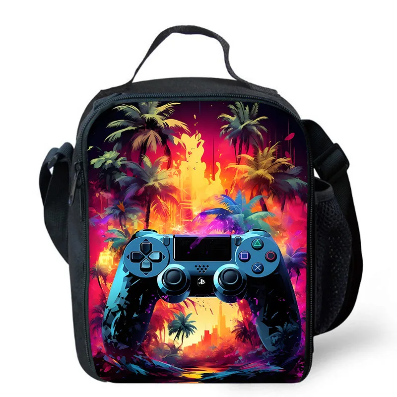 Lunch bags for Child,Cartoon Game con-so-les School Picnic Bags for Boys,Large Kids Insulation Cooler Bags for Aged 4-10 years: army green