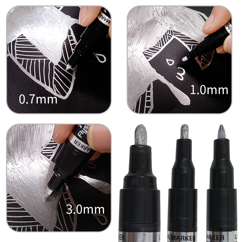 Rotulador de plata cromada para pintura reflectante de espejo, rotulador para manualidades, bolígrafo de firma de Arte de alto brillo, suministros escolares, 0,7/1/3mm,