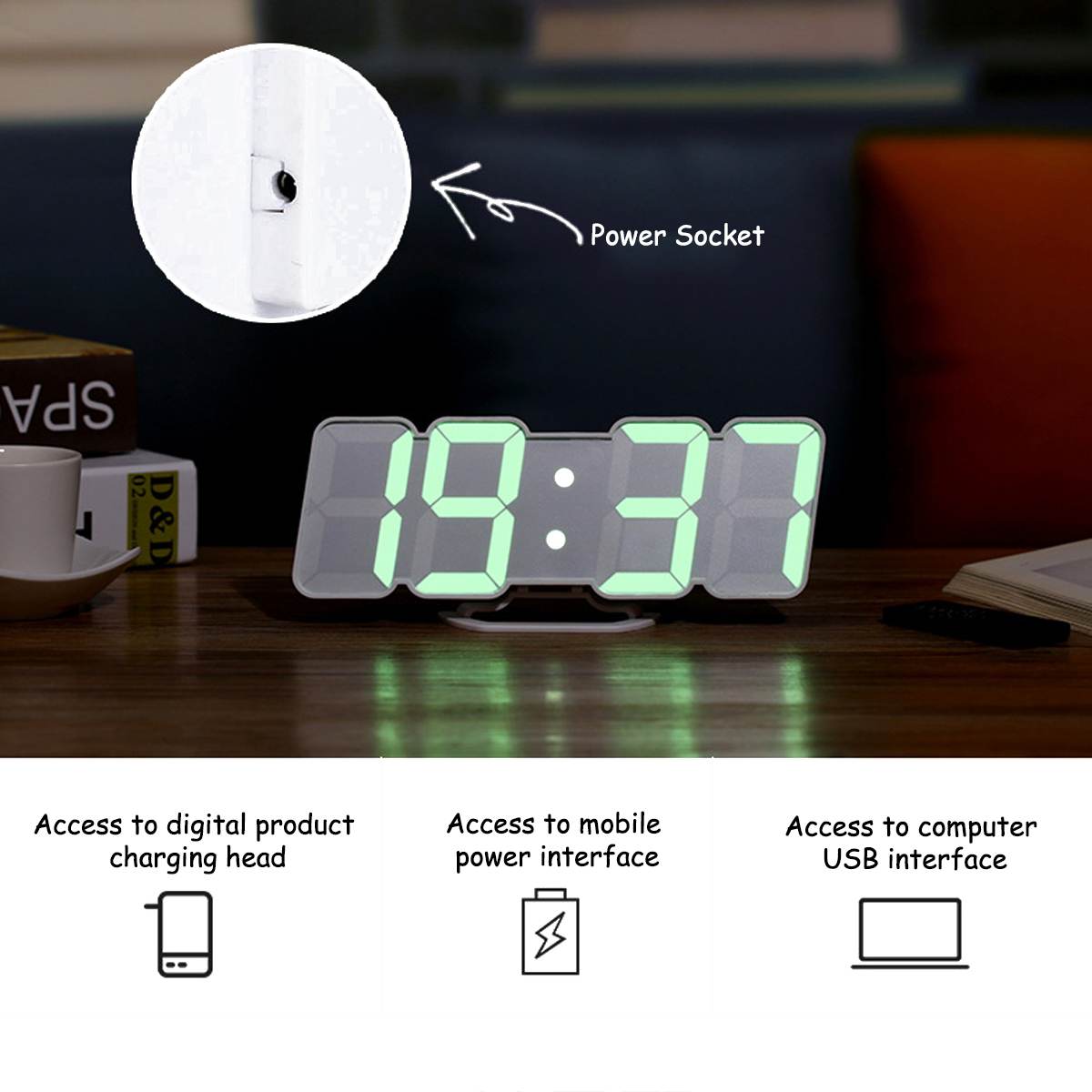 Digital Wall Clock Large Time 3D LED Alarm Date Temperature Nightlight Table Desk Watch Home Decorate Hang Electronic Clocks