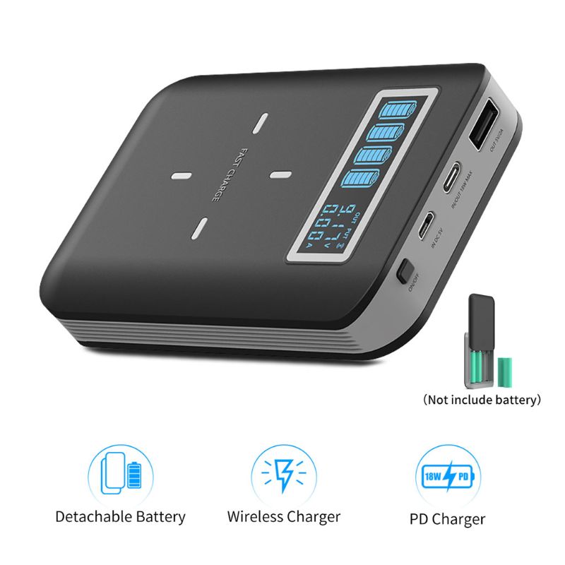 4x 18650 Batterie DIY Qi Drahtlose Ladegerät USB Typ C PD Schnelle Ladung Energie Bank Kasten Hülse fallen für Handy, Mobiltelefon telefon Tablette PC