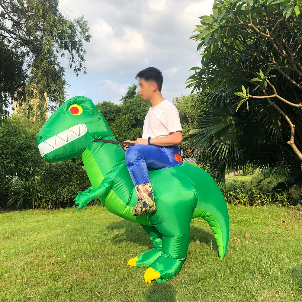 Carnival Ride on Dinosaur Inflatable Costume Halloween Party Costumes Adult Fancy Disfraz Purim Mascot Green Dino Blow Up Dress