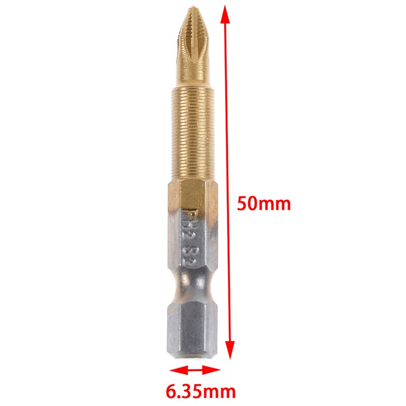 5pcs/set Anti Slip Electric Screwdriver Bits 1/4" Hex Shank Titanium Coated Screwdriver Bits PH2 50mm