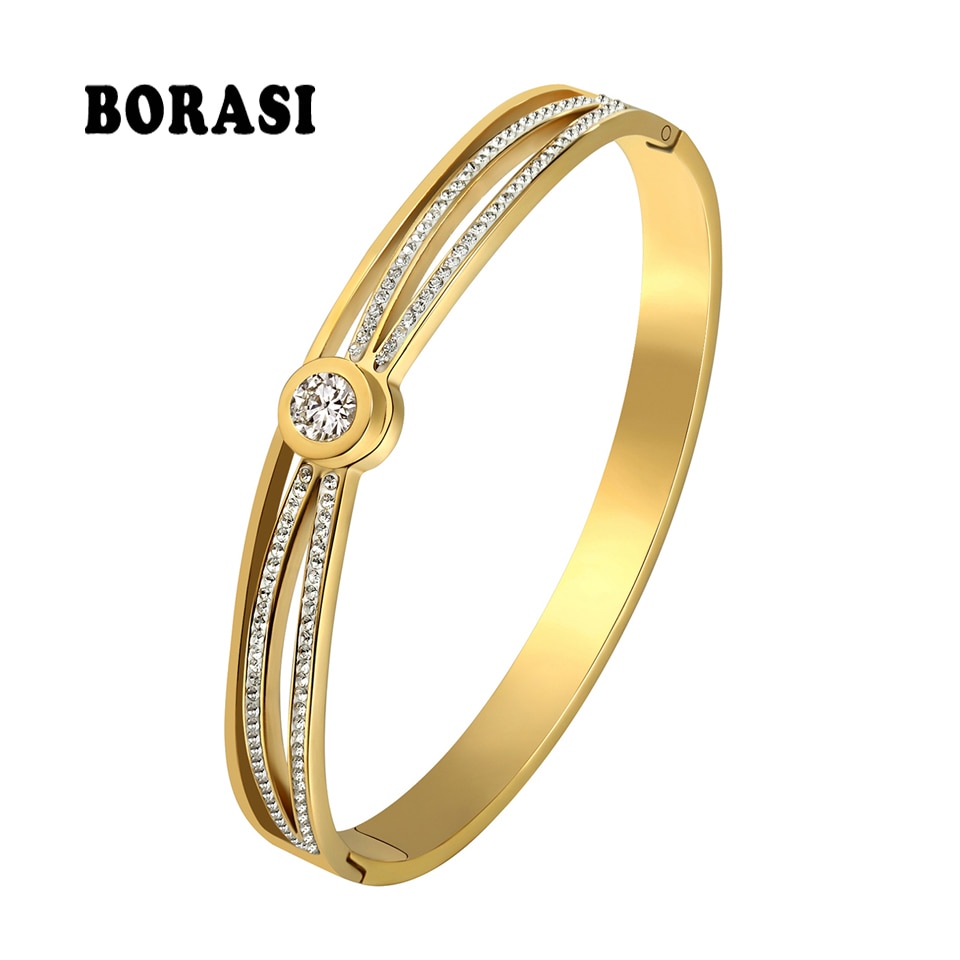 BORASI Charm Hart Armbanden en Armbanden Voor Vrouwen Sieraden Goud Kleur Armbanden Oostenrijkse Crystal Rhinestone Hand Vrouwelijke Sieraden