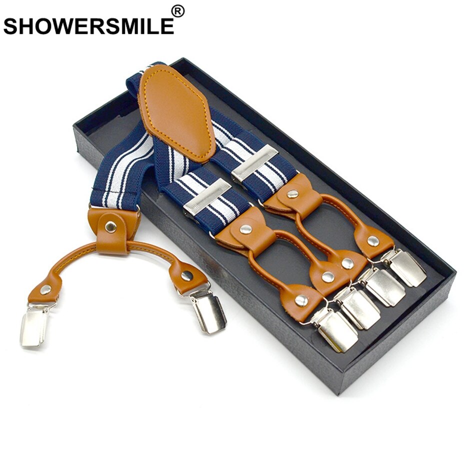 Showersmile seler herre seler til bukser stripet skjorte holder business seler 6 klips bukser seler 120 cm