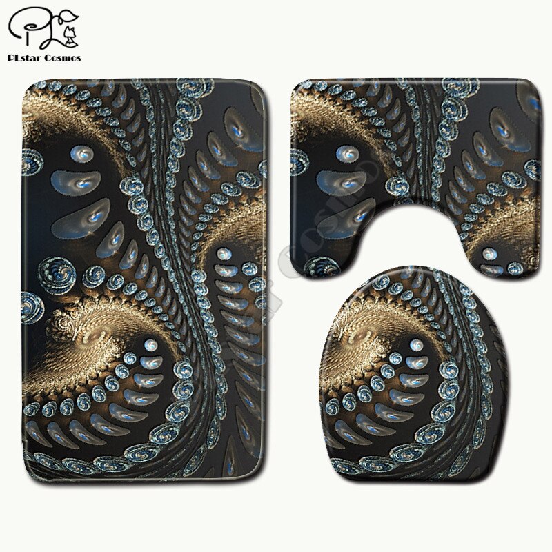 Psychedelic swirl pattern 3D printed Bathroom Pedestal Rug Lid Toilet Cover Bath Mat Set style-3: 3