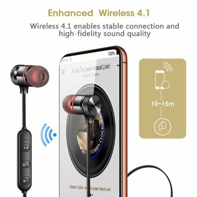 Neckband Magnetic Wireless Headset Stereo Earbuds Music Metal Headphones With Mic For Phones M5 Bluetooth-compatible Headset