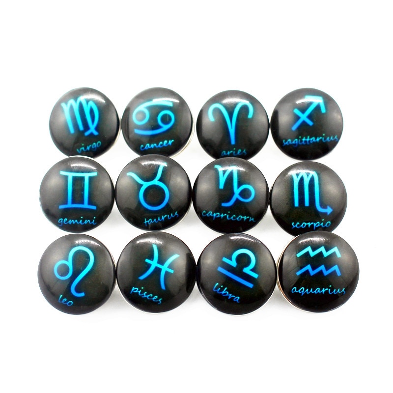 12 stuks/partij glas 12 sterrenbeeld drukknopen 18mm leren sluiting drukknopen armbanden drukknopen sieraden