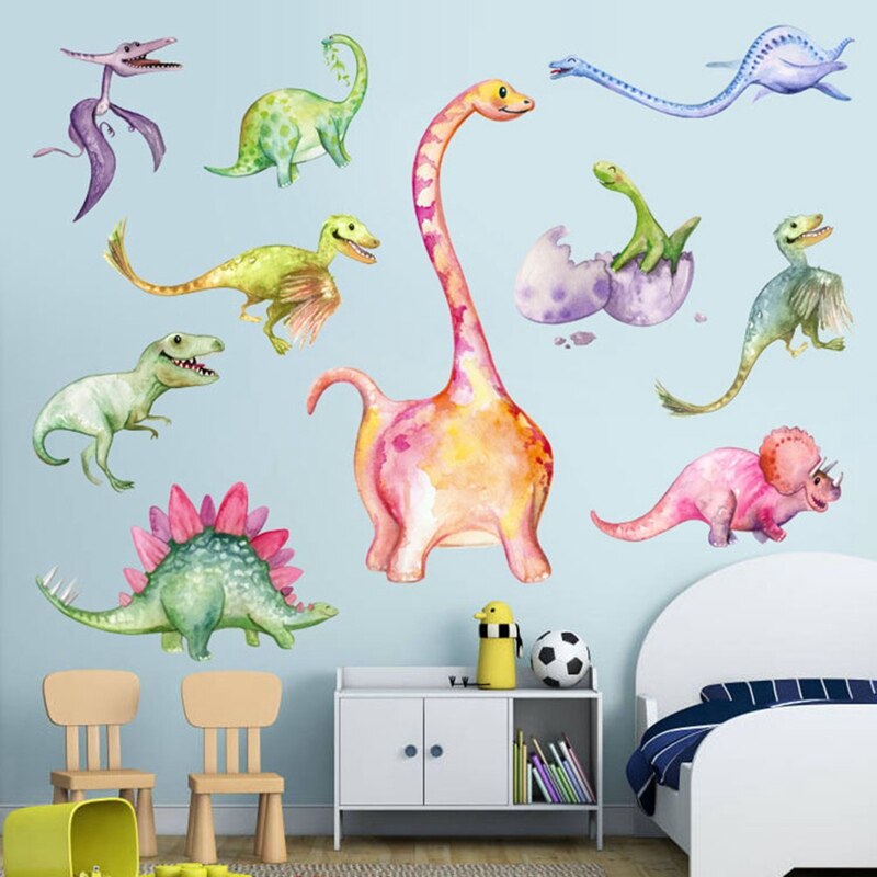 Dibujos Animados coloridos dinosaurios pared pegatinas PVC DIY niños habitación guardería hogar Decoración pared calcomanías Fondo papel pintado encantador