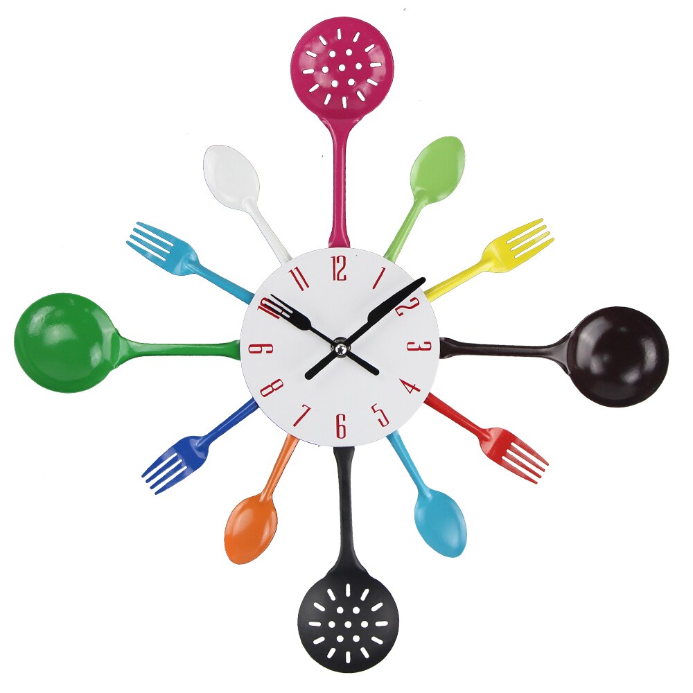 Cutlery Kitchen Clock Wall Copper Metal Spoon Fork Wall Decor Clocks Modern Art Horloge 3d Wall Clock 2022: colorful