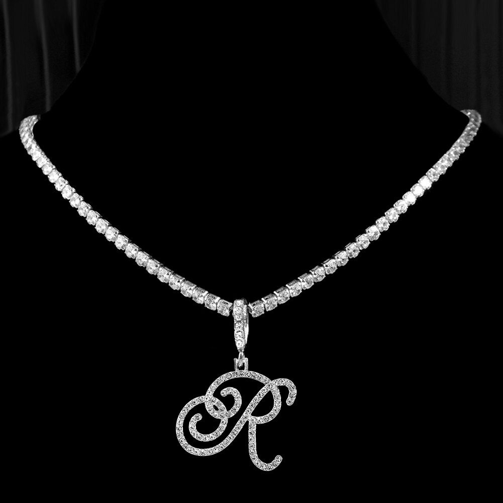 Cursive Letters Cubic Zirconia Chain Intial Name Necklace Hip Hop Jewelry Gold Silver Color CZ 26 Alphabet Pendant Necklaces