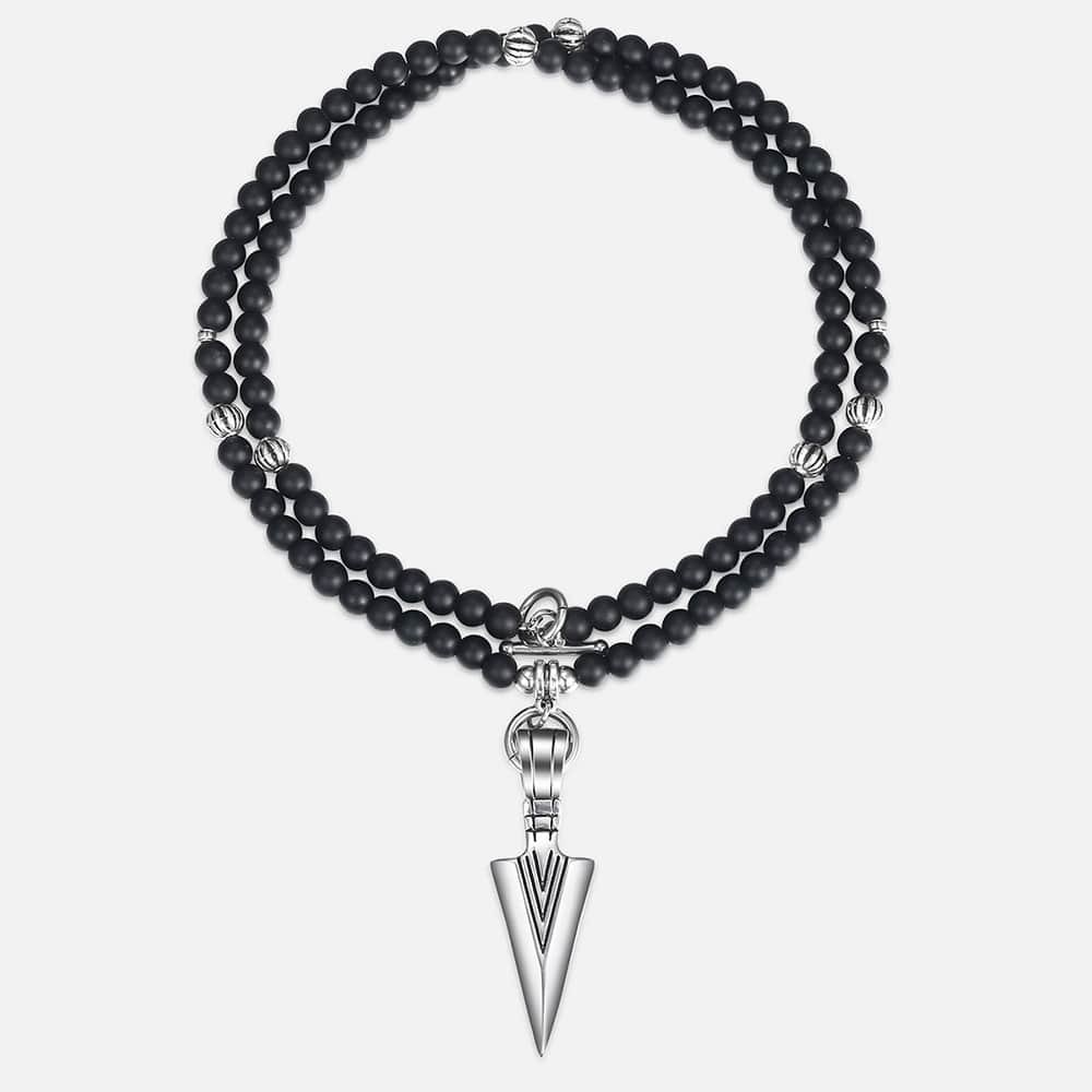 Collier homme Unique argent acier inoxydable flèche pendentif mat noir verre perlé collier mâle bijoux directe DNM07