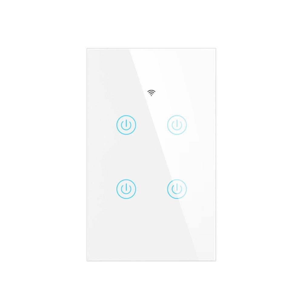 Apple HomeKit-interruptor inteligente de Sensor táctil LED, inalámbrico, WiFi, AC100V-240V, Blanco/NEGRO, 1 gang/2 gang Need Neutral Line, estándar de EE. UU.: 4 gang White