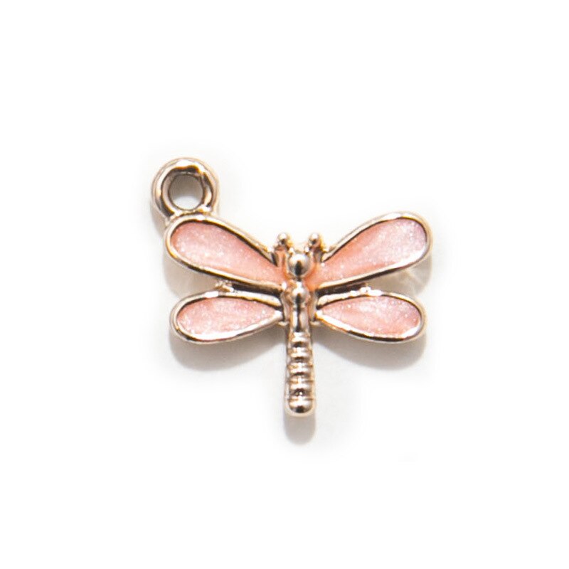 Pingente dourado esmaltado feminino, pingente com berloque de libélula para pulseira diy, colar para mulheres, acessórios de brincos com 10 peças: pink