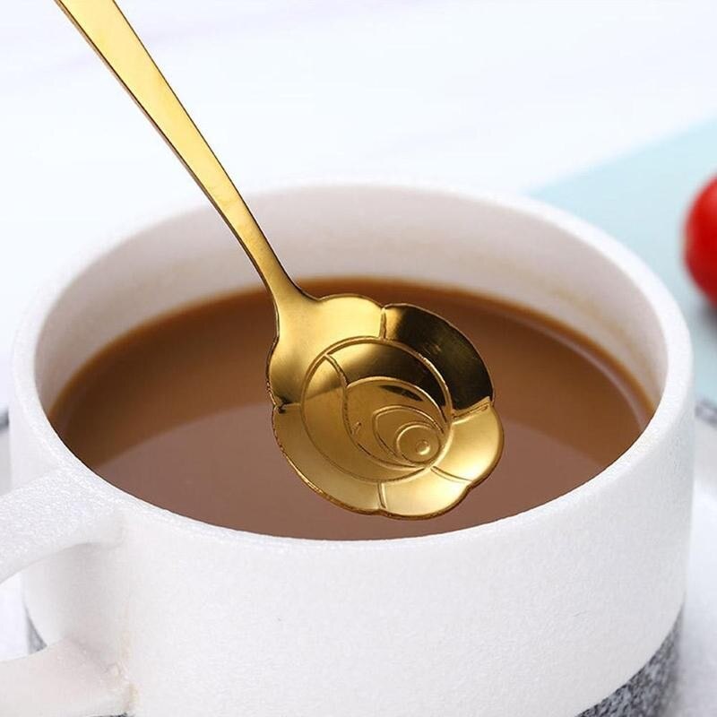 1 pièces cuillères turques en métal Rose cuillère cuillère à café en céramique en acier inoxydable couverts cuisine turc cuillère à boire cuillères Ha X9F9