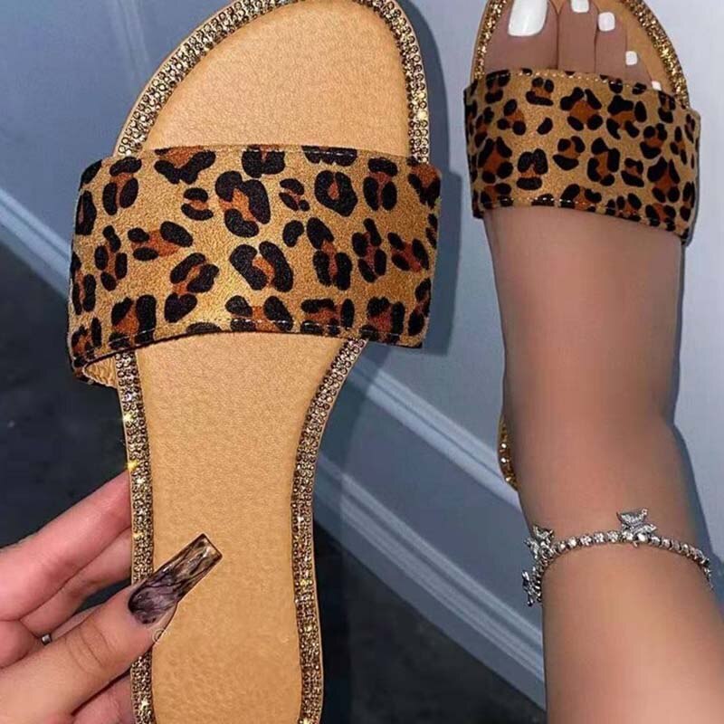 Sandales femme Chaussures Plates Femme Léopard Plate-Forme Chaussures de Confort Plat Sandales Femmes Chaussures D'été de Plage Sans Lacet De De: leopard / 43