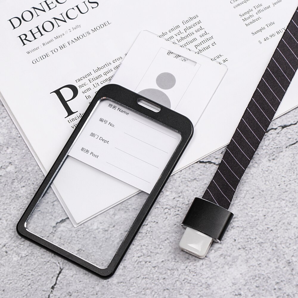 1pc ID Badge Holder Aluminum Alloy Metal Bus Work Business Exhibition Name Card Case School Office Supplies With Lanyard