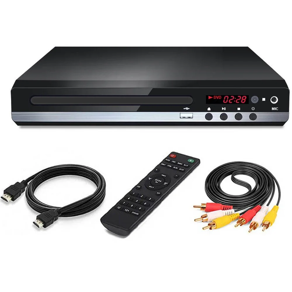 Dvd-spelare, vcd, cd-skiva, mediaspelare med av-utgång, fjärrkontroll, usb-mikrofon, full  hd 1080p dvd-spelare, multimediabox