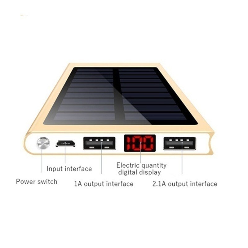 50000Mah Solar Snelle Oplader Voor Fietsen, Wandelen, Fietsen, Vissen, Mobiele Power, 2USB Digitale Display Outdoor Externe Batterij