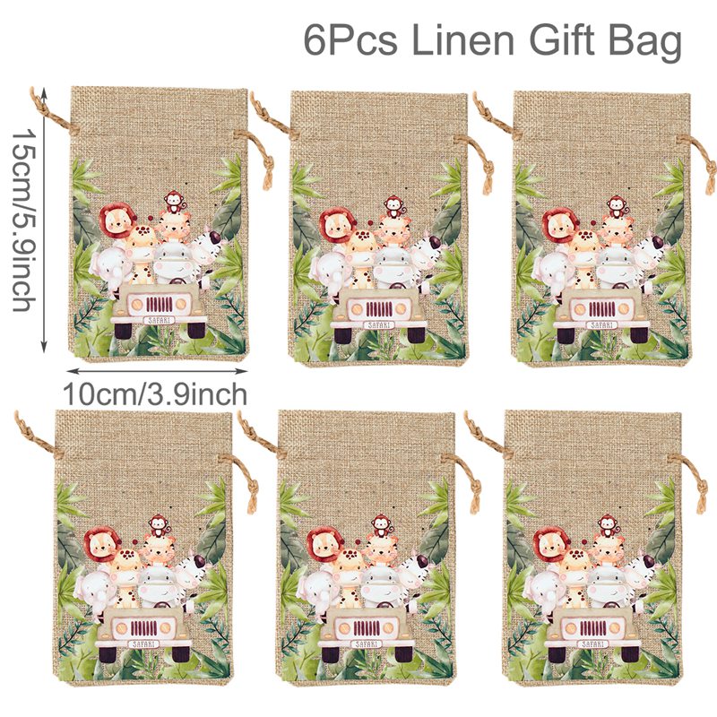 Sacs à bonbons animaux de la Jungle, 6 pièces, décoration de fête d'anniversaire Safari pour enfants sauvages un arc-en-ciel papillon dinosaure Biscuit sac d'emballage: vert militaire