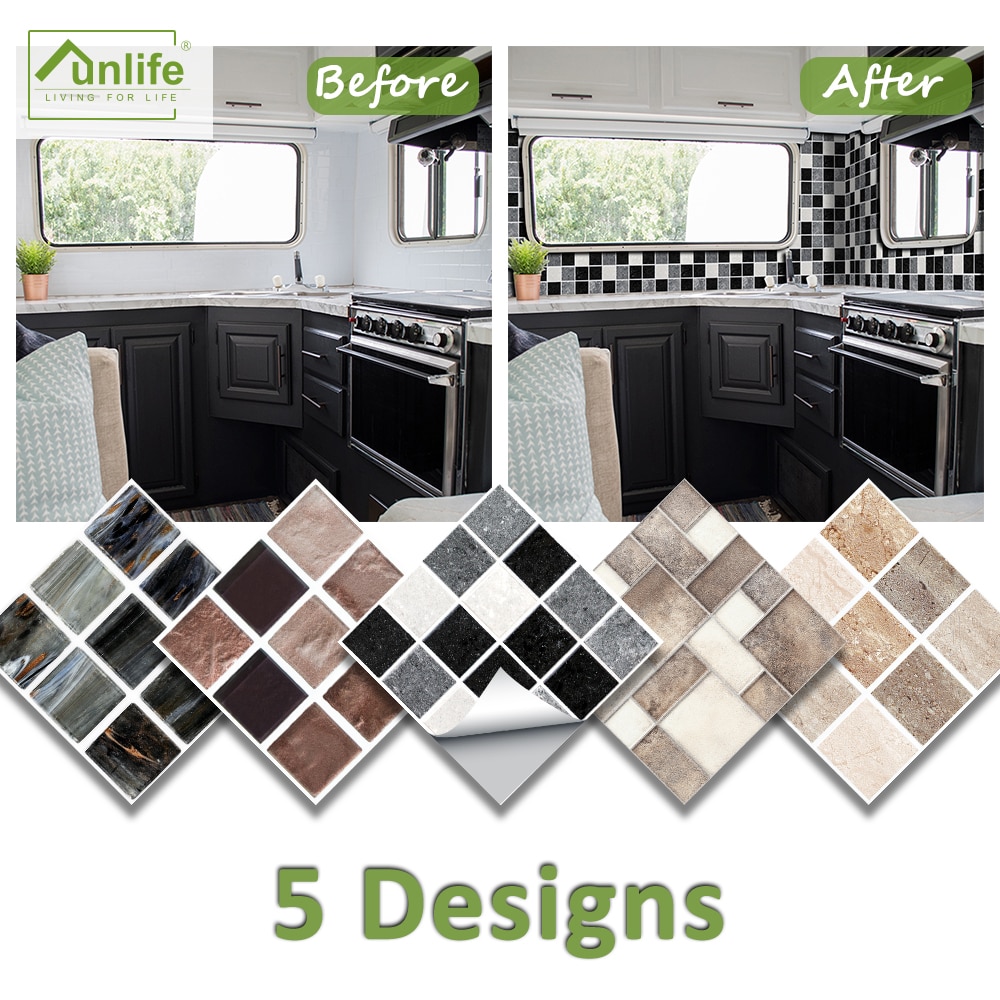 Funlife[r] 10*10cm*18 st mosaik dekorativ vattentät väggdekal för husbil badrum makeover kök hem kakel inredning