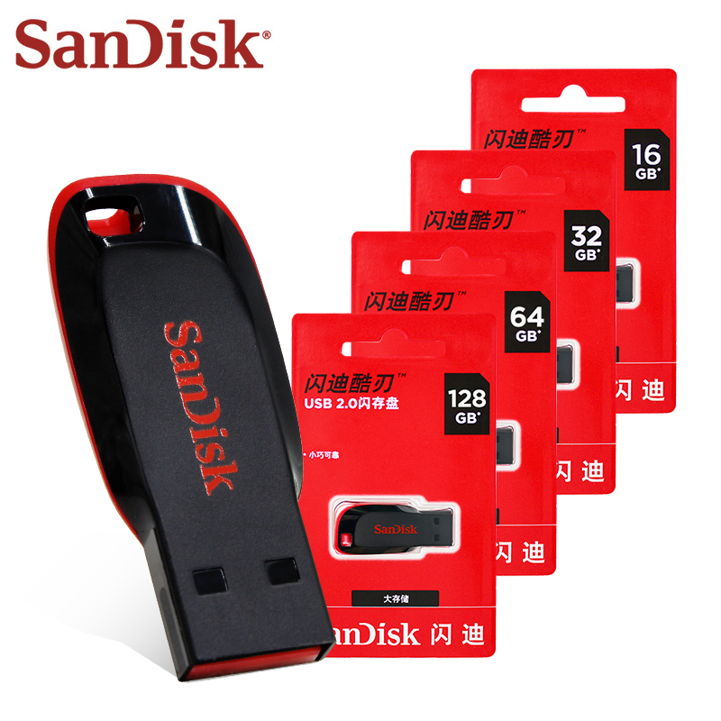SanDisk Cruzer Blade USB 2.0 CZ50 USB Flash Drive 128GB 64GB 32GB 16GB Originele Pendrive basisopslag Memory Stick U Disk