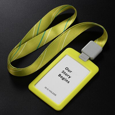 Porta badge identificativo in acrilico trasparente con custodia in silicone, cordino retrattile, porta documenti/crédito verticale, porta badge per due carte: YELLOW