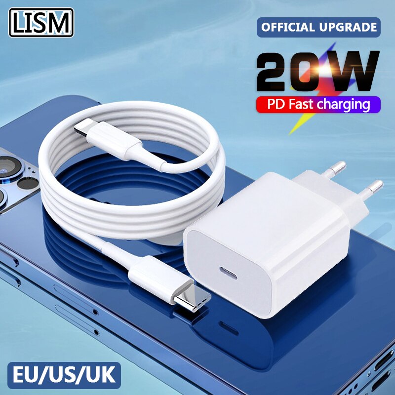 LISM 20W PD chargeur rapide pour iPhone 12 Pro USB C C2L adaptateur ue prise américaine chargeur de voyage QC3.0 pour IPhone 11 pour Samsung HUAWEI