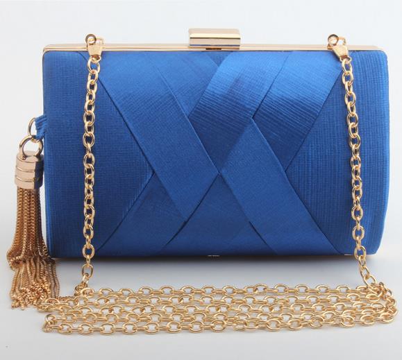 Elegante dame metall quaste kreuz striped satin damen party kupplung tasche abend tasche kette geldbörse handtasche schulter tasche klappe: blue