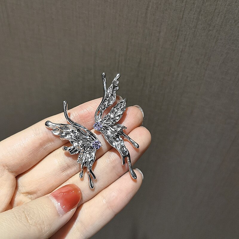 Punk Stijl Vloeibare Vlinder Stud Earring Voor Vrouw Cool Metalen Vlinder Oorbellen Y2K Esthetische Sieraden Party