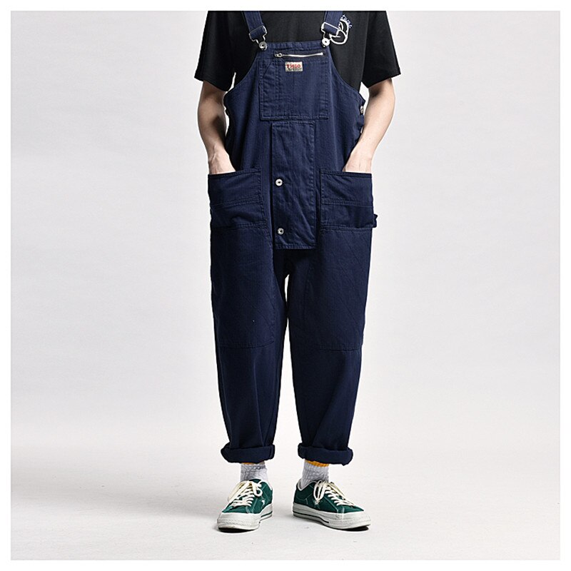 Ensfarvet herre jumpsuit streetwear smækbukser mærke afslappet seler løse bukser cargo overalls herre