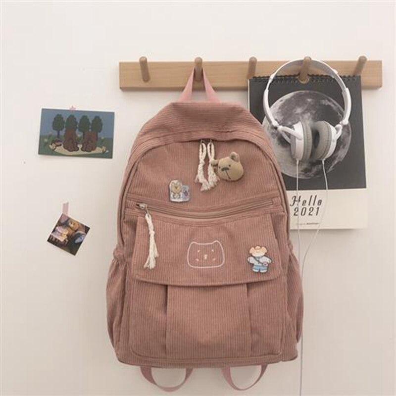 High School Backpack Corduroy Bag: 3