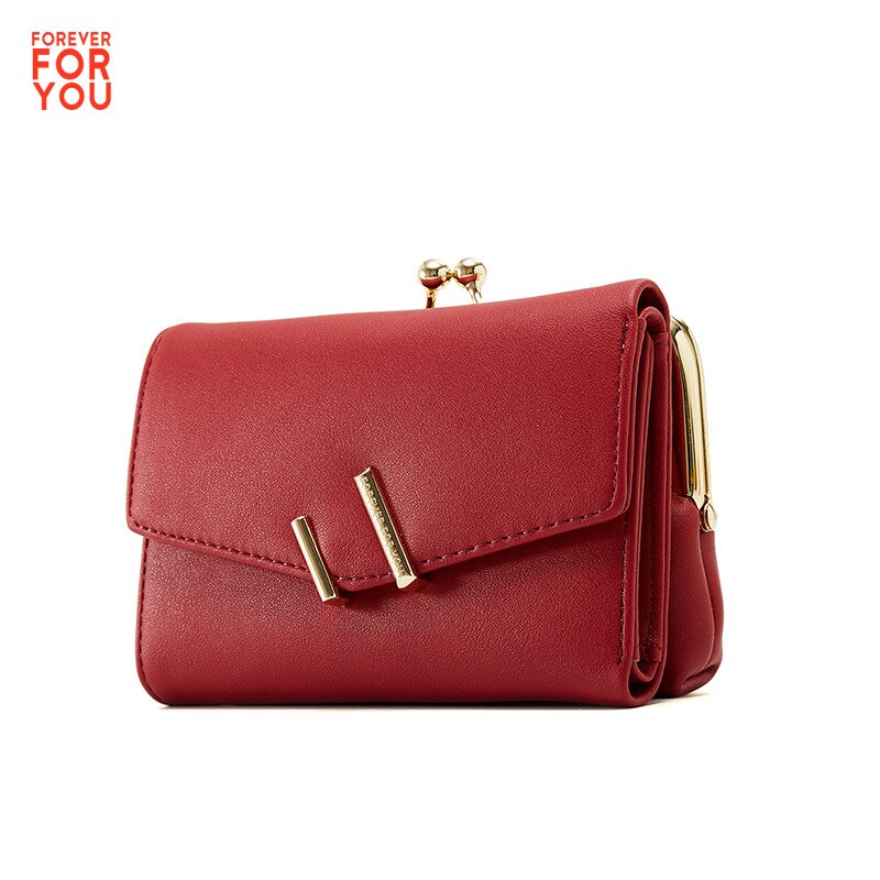 YIZHONG Trifold Small Wallet Women Soft Leather Purses Female Wallets Card Holder Zipper Coin Pocket Ladies Clutch Purse Cartera: claret