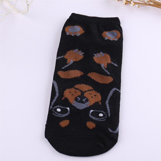 Kvinner dyr ankelsokker venn mopper corgi rottweiler schnauze samojed hund kjæledyr sox til eldre låve eller voksen unisex sokken: Svart