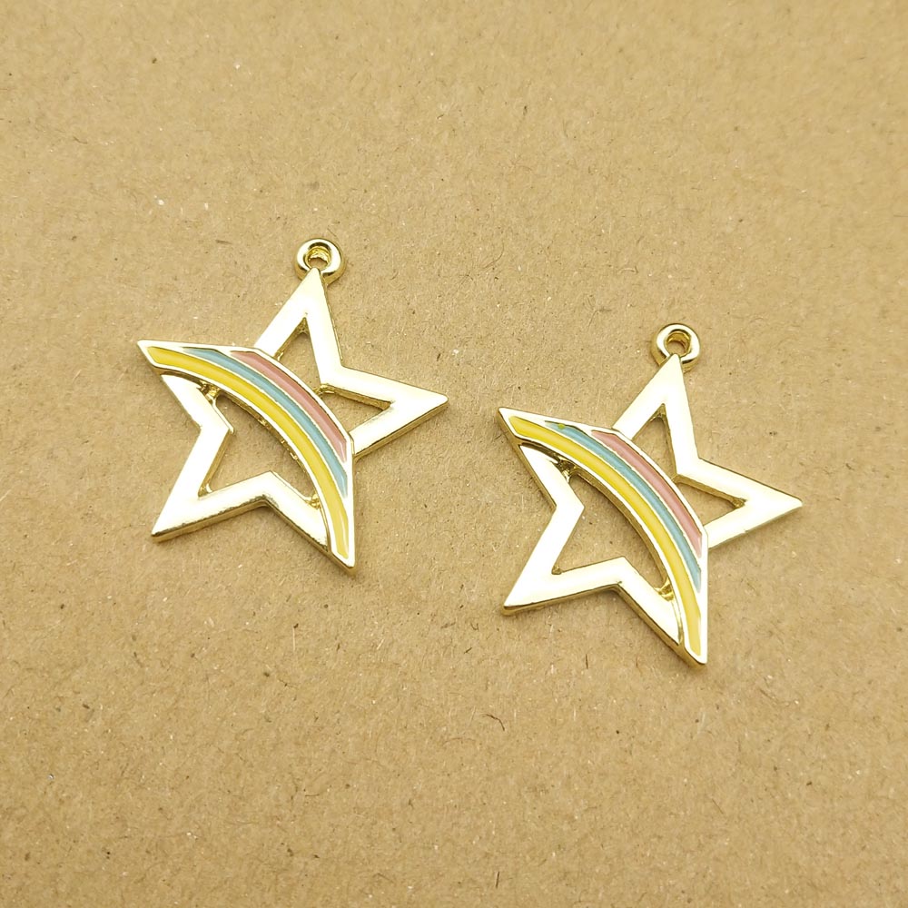 10pcs 21x24mm dello smalto arcobaleno stella di fascini per monili che fanno e crafting carino orecchino di pendente della collana del braccialetto charms