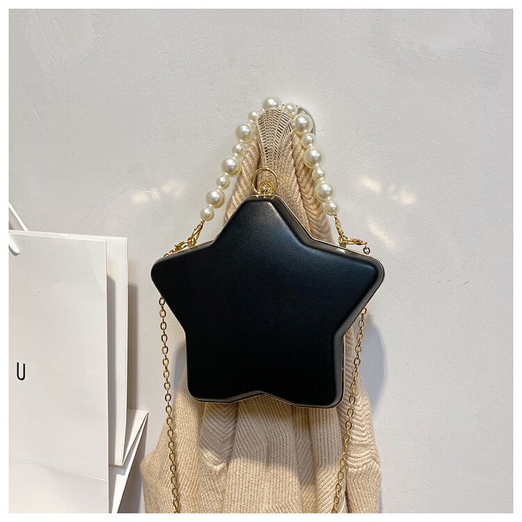 Sterne bilden Kasten Geldbörsen und Handtaschen für Frauen Luxus Party Kupplung Abend Tasche Perle Kette Schulter Tasche Umhängetasche: Schwarz