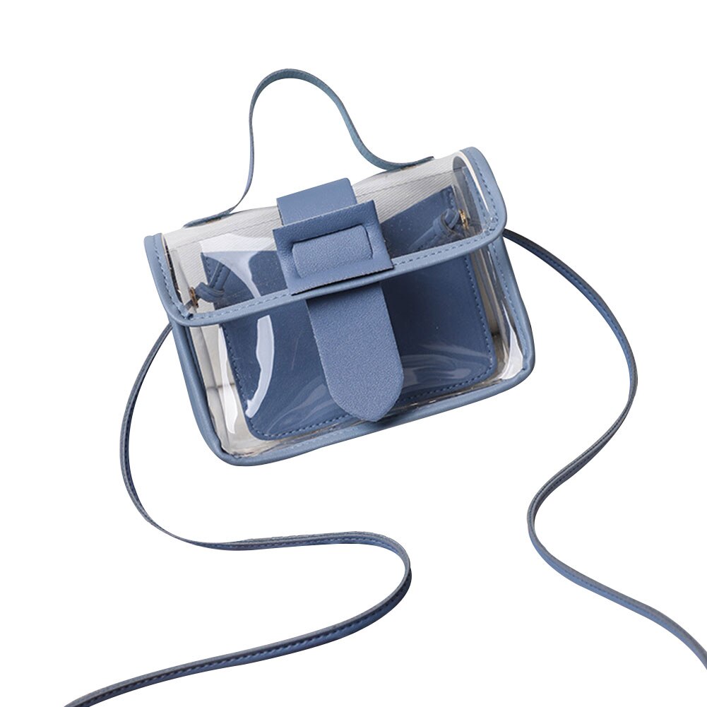 Clutches Messenger PU Leather Crossbody Adjustable Strap Casual Transparent Handbag Women Shoulder Bag Sweet Purse Small: Blue