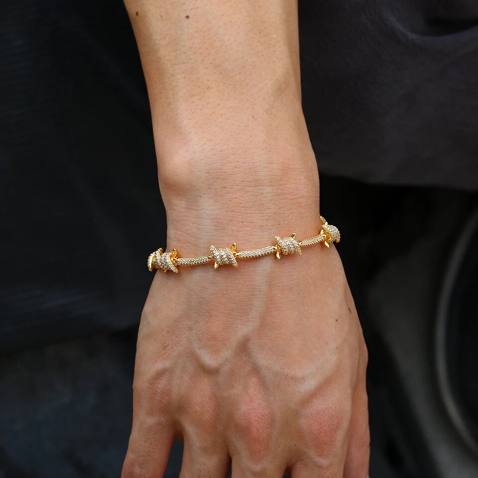 Iced Out Bling AAA CZ Cubic Zirconia Bracelet Copper Gold Punk Rivet Choker For Women Men Hip Hop Jewelry