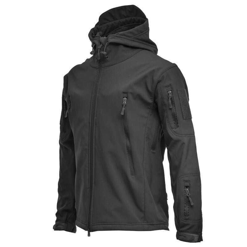 Winter Jacke Männer Leichte Hooded Zipper Wasserdichte Mantel Winddicht Warme Shark Soft Shell Männlichen Mantel Outdoor-sportbekleidung: Black / XL