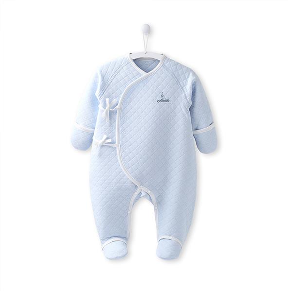 Cobroo 100%  bomuld nyfødt vintertøj 0-3 måneder baby fodbold med vanter langærmet spædbarn tøj baby pige dreng jumpsuit: Himmelblå / 3m