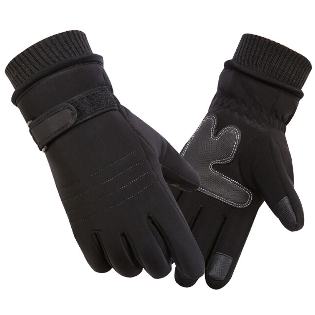 Men‘s Five-finger Polyester Gloves Keep Warm Driving Mittens Winter Warm Ski Snow Snowboard Gloves Men handschoenen guantes: Black